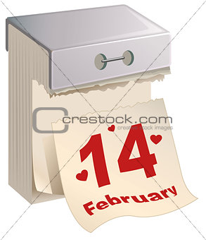February 14 Valentines Day. Tear-off calendar
