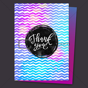 Shine Paint Stain Zigzag Thank You Card. Circle Black Stroke