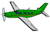 Green propeller airplane