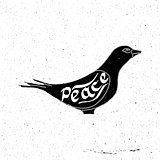 Hand drawn dove with the inscription peace