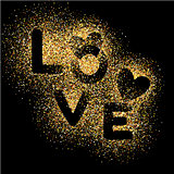 LOVE, gold letters. Elegant vector background illustration with golden glitter texture.