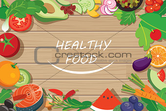 healthy food frame on wood table