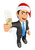 3D Businessman toasting with a glass of champagne at Christmas