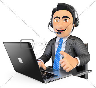 3D Call center employee working with thumb up