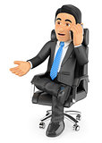 3D Businessman sitting in his chair speaking by mobile phone