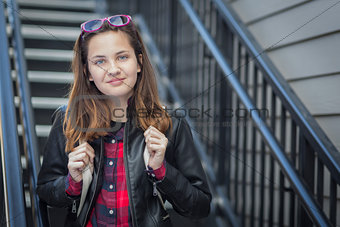 Portrait of Pretty Young Female Student With Backpack