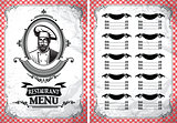 vintage vector template for a restaurant menu with chef in glasses