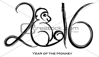2016 Year of the Monkey with Peach Ink Brush Strokes