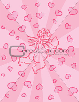 Cupid with Bow and Arrow Ink Brush Pink Background