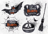 Halloween set symbols with lettering in vintage style