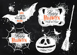 Halloween set symbols lettering in chalk