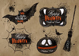 Halloween set symbols lettering kraft