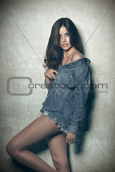 sexy girl with denim outfit 