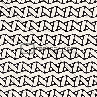 Vector Seamless Black and White Rounded ZigZag Line Circles and Rectangles Pattern