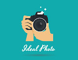 Photographer hands with camera flat illustration for icon or logo template