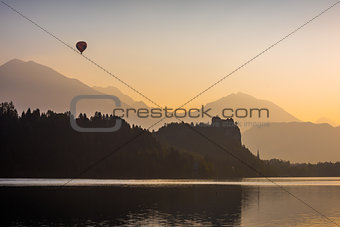 Silhouette of Bled Castle on a Lake