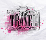 Tourist poster suitcase pink