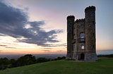Broadway Tower with valley view after sunset Cotswolds, UK