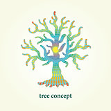 Stylized vector tree illustration with pattern inside. Design element for logo, background and poster.