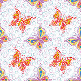 Seamless pattern, outline colorful butterflies