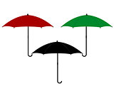 three umbrellas in different colors
