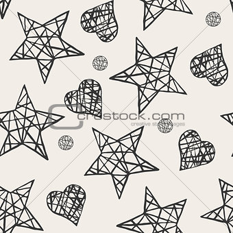 Seamless stars and hearts pattern.