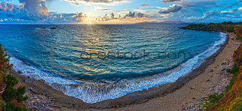 Mytikas Beach sunset panorama (Greece, Lefkada).