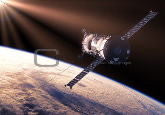Cargo Spacecraft In The Rays Of Sun