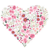 Summer flowers - heart  with pink and red flowers on white