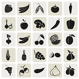 vegetarian delicious food 25 simple icons set