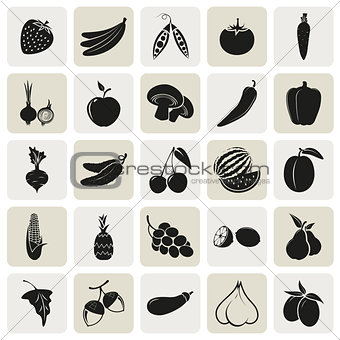 vegetarian delicious food 25 simple icons set