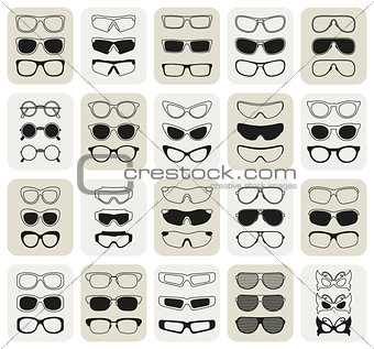 25 fashionable glasses simple vector icons set