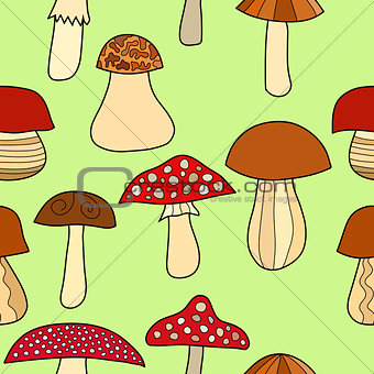 abstract doodle mushroom seamless pattern