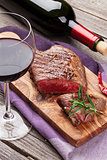 Grilled beef steak and red wine