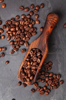 Coffee beans on stone table