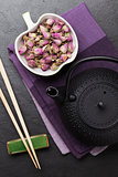 Asian rose tea and teapot