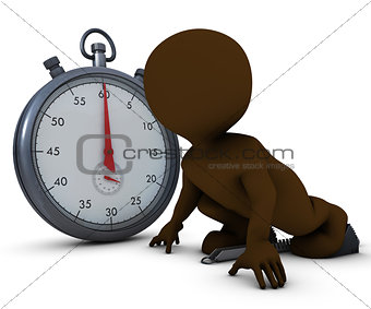 3D Morph Man on starting blocks and stop watch