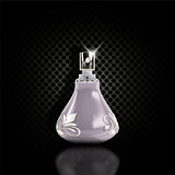 Dark perforated metal background with 3D perfume bottle
