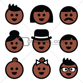 Human brown, dark skin color icons set