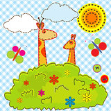 Cartoon background for kids with giraffe and kangaroo