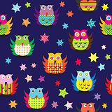 Owls in the nighttime seamless pattern