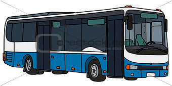 Blue and white city bus