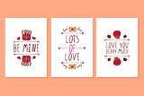 Set of Saint Valentines day hand drawn greeting cards.