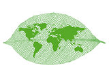 Green leaf world map, vector