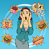 Fast food woman unhealthy diet panic