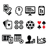 Gambling, online betting, casino icons set