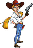 Cartoon cowgirl with gun and long hair