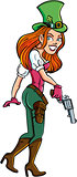Cartoon cowgirl with gun and red hair