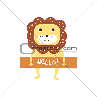 Cute lion with a sign for text