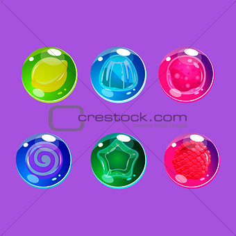 Bright Colorful Glossy Candies with Sparkles. Vector Illustration Set